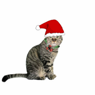 Tabby Santa Cat with Red Hat 2"x3" Ornament
