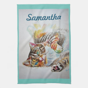Tabby tabbies Cute Cat cats watercolor Cute Script Kitchen Towel
