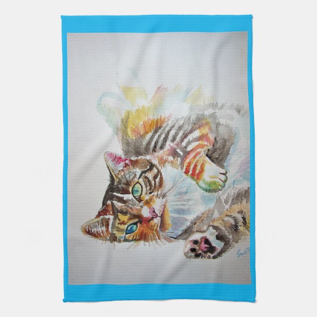 Tabby tabbies Cute Cat cats watercolor Tea Towel (Vertical)