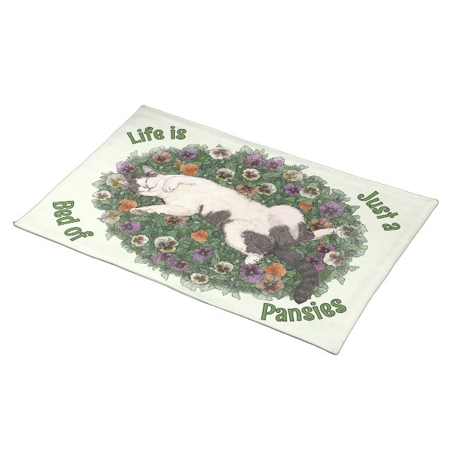 Tabby Tiger Gray and White Cat Personalized Cloth Placemat (On Table)