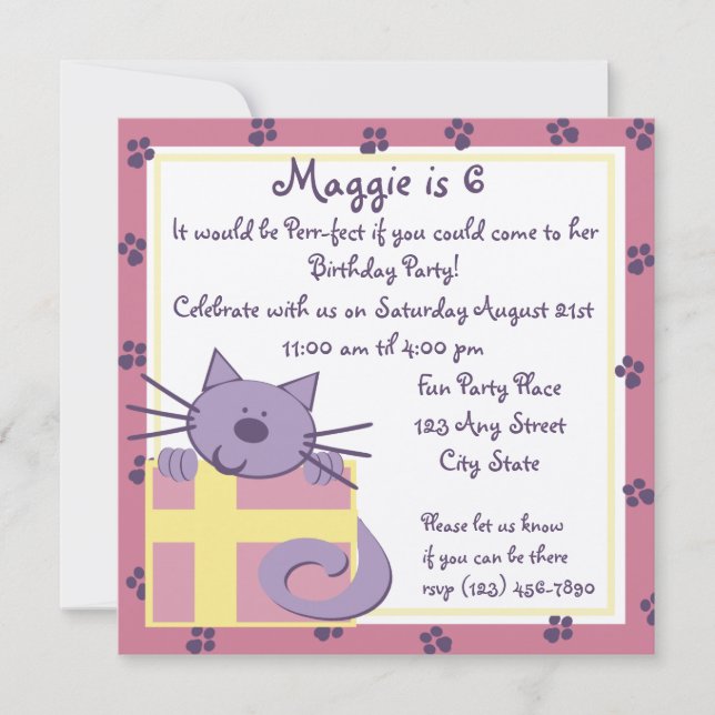 Tabby Toes Kitten Party Invitation (Front)