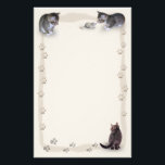 Tabby Tracks Stationery<br><div class="desc">A frame of tabby cats and their tracks, as well as a curious little mouse. You can change the background color, if you like.</div>