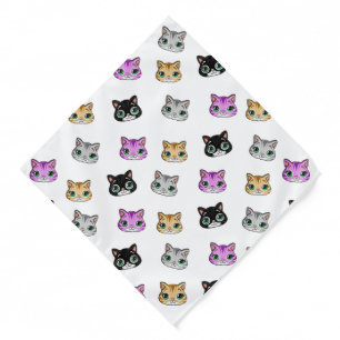 Tabby & Tuxedo Cute Kitty Cat Pattern on White Bandana