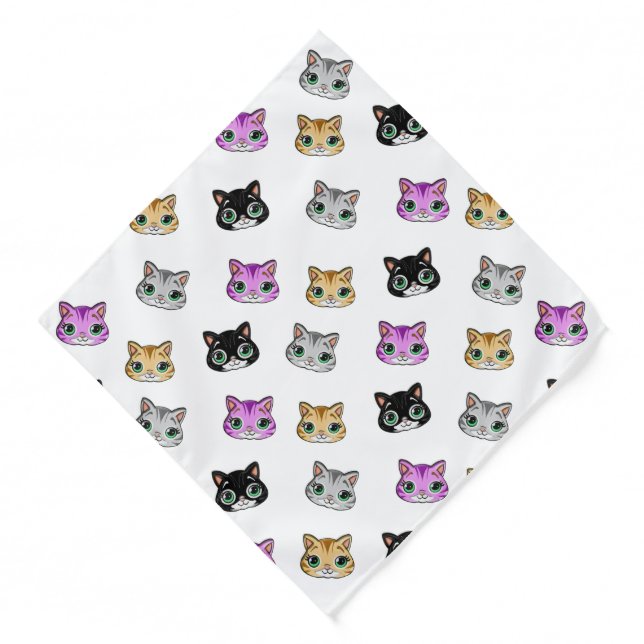 Tabby & Tuxedo Cute Kitty Cat Pattern on White Bandana (Front)