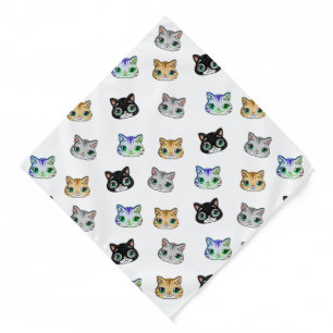 Tabby & Tuxedo Kitty Cat Pattern on White Bandana