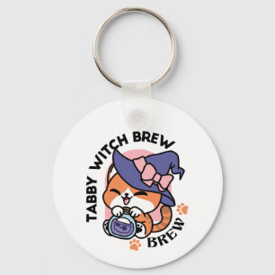 Tabby Witch Brew – Cute Halloween Cat Design Keychain