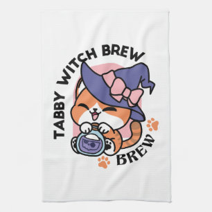 Tabby Witch Brew – Cute Halloween Cat Design Kitchen Towel