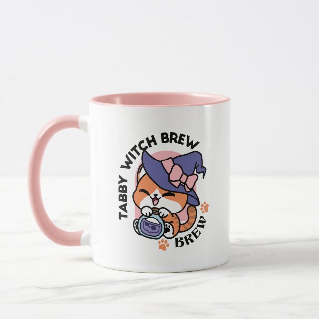 Tabby Witch Brew – Cute Halloween Cat Design Mug (Left)