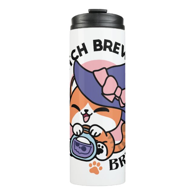 Tabby Witch Brew – Cute Halloween Cat Design Thermal Tumbler (Front)