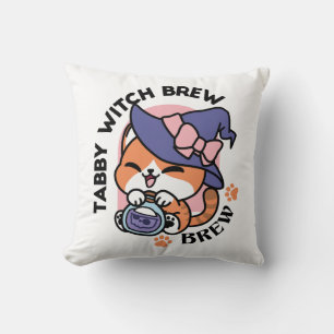 Tabby Witch Brew – Cute Halloween Cat Design Throw Pillow