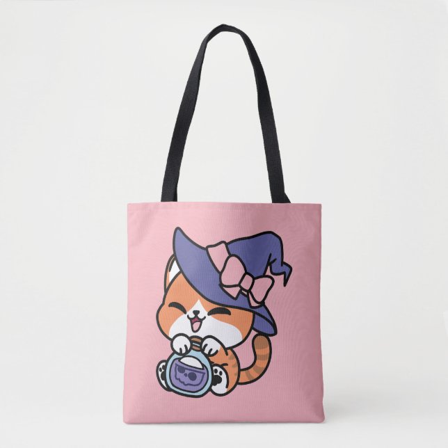 Tabby Witch Brew – Cute Halloween Cat Design Tote Bag (Front)