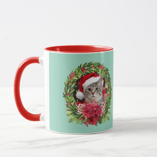 Tabby Wreath Christmas  Mug (Left)