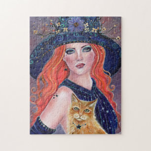 Tabitha Halloween witch and Kitty puzzle by Renee