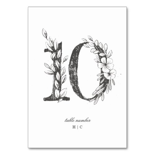 Table 10 Beautiful Floral Sketched Wreath Wedding Table Number