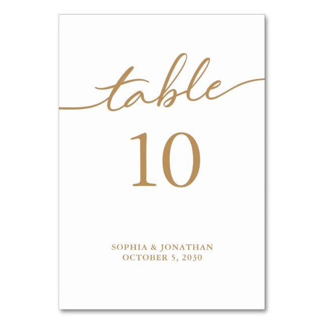 Table 10 Gold Calligraphy Personalized Wedding Number (Front)
