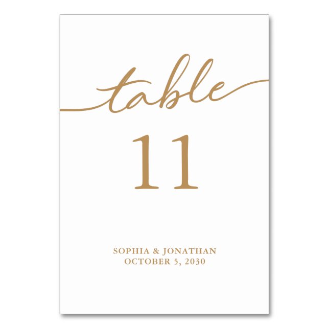 Table 11 Gold Calligraphy Personalized Wedding Number (Front)
