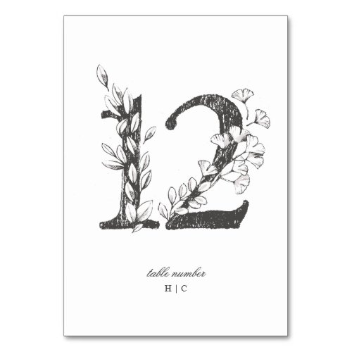Table 12 Beautiful Floral Sketched Wreath Wedding Table Number