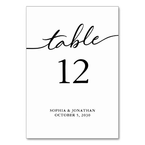 Table 12 Black Calligraphy Personalized Wedding Table Number