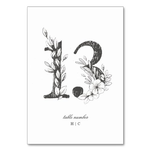Table 13 Beautiful Floral Sketched Wreath Wedding Table Number