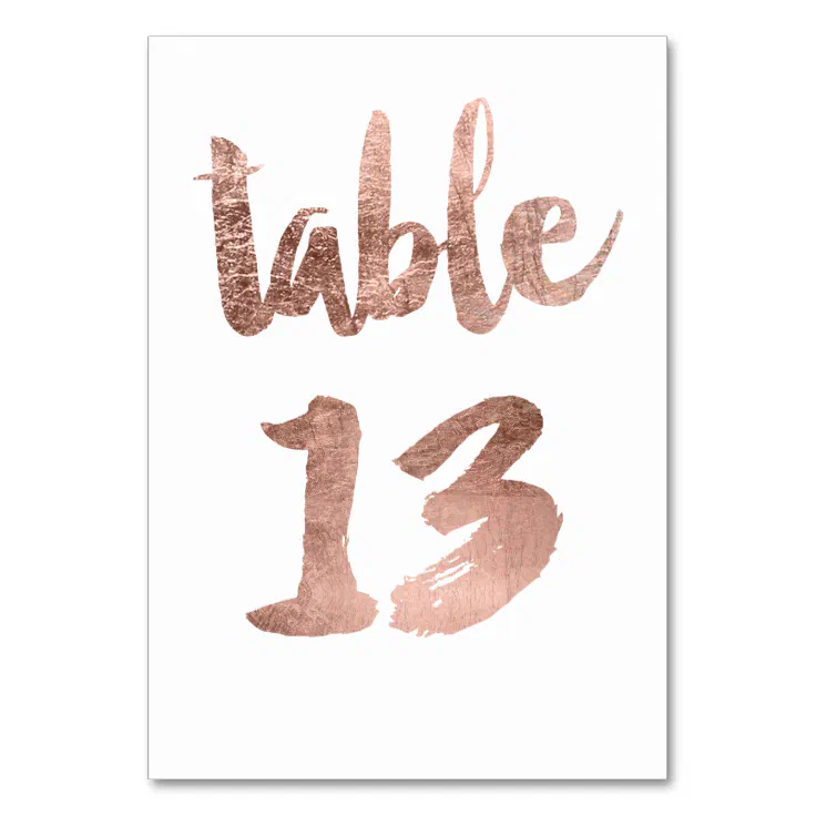 Table 13 Number rose gold typography wedding Table Number | Zazzle