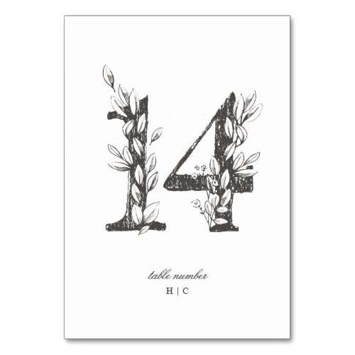 Table 14 Beautiful Floral Sketched Wreath Wedding Table Number
