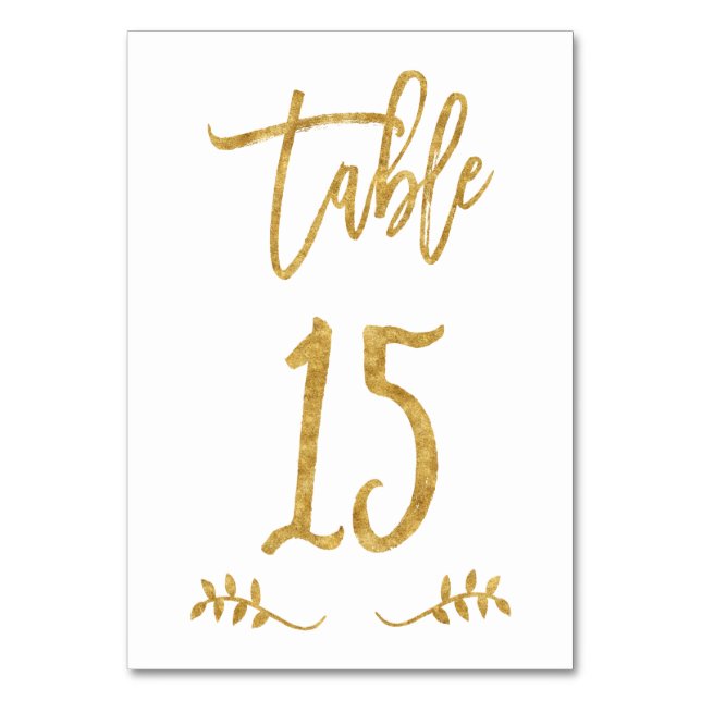 Table 15 | Elegant Gold Handwriting Brushed Laurel Table Number (Front)