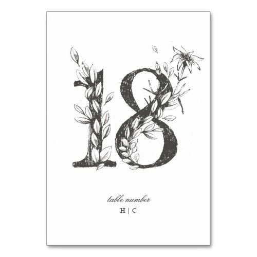 Table 18 Beautiful Floral Sketched Wreath Wedding Table Number