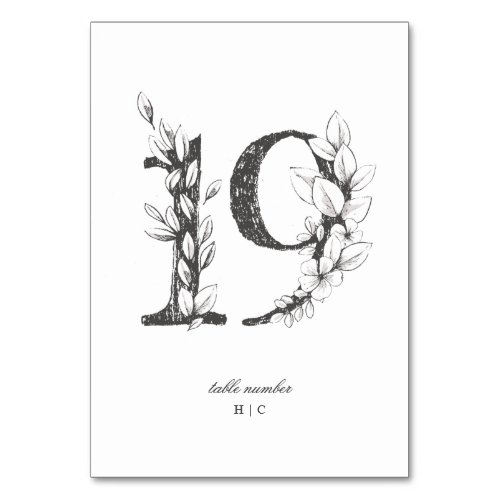 Table 19 Beautiful Floral Sketched Wreath Wedding Table Number