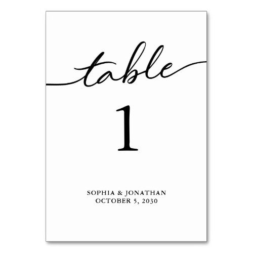 Table 1 Black Calligraphy Personalized Wedding Table Number