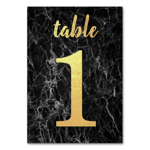 Table 1 Black Marble Faux Gold Foil Simple Elegant Table Number