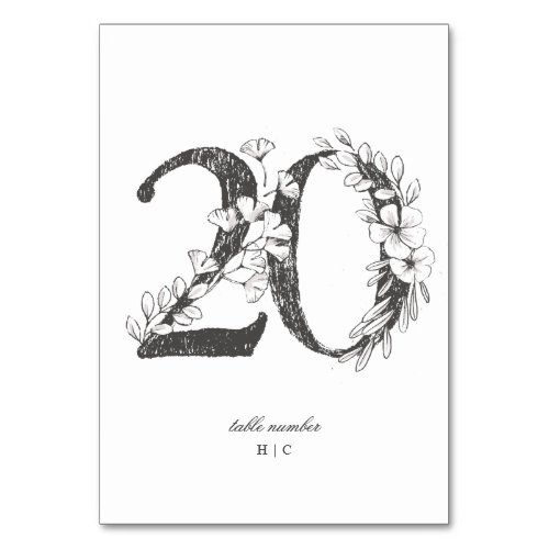 Table 20 Beautiful Floral Sketched Wreath Wedding Table Number