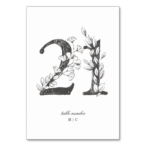 Table 21 Beautiful Floral Sketched Wreath Wedding Table Number