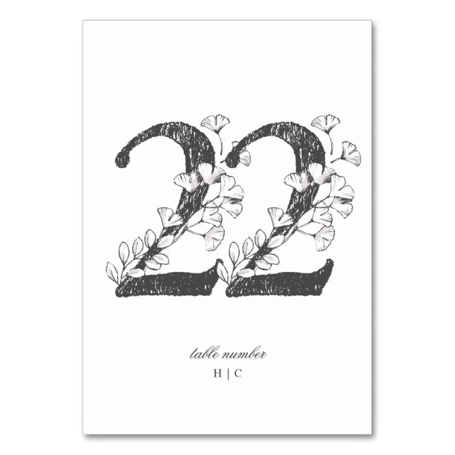 Table 22 Beautiful Floral Sketched Wreath Wedding Number (Front)