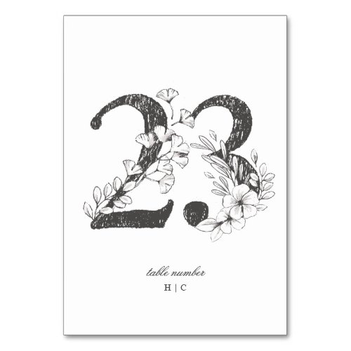 Table 23 Beautiful Floral Sketched Wreath Wedding Table Number