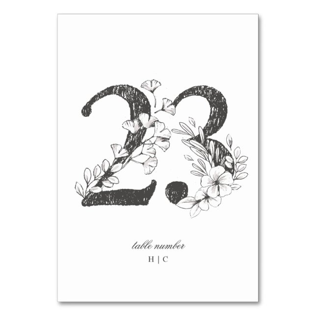 Table 23 Beautiful Floral Sketched Wreath Wedding Table Number (Front)