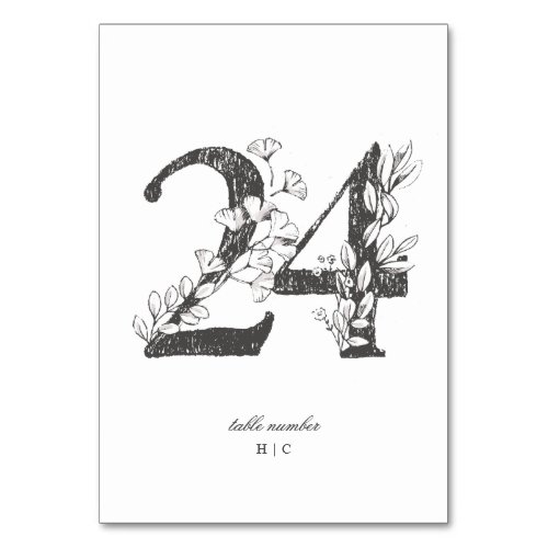 Table 24 Beautiful Floral Sketched Wreath Wedding Table Number