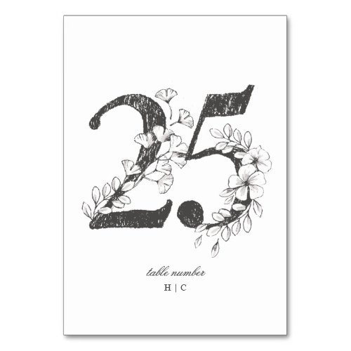 Table 25 Beautiful Floral Sketched Wreath Wedding Table Number