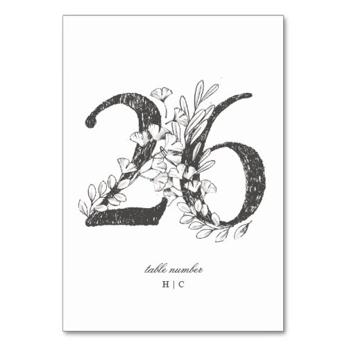 Table 26 Beautiful Floral Sketched Wreath Wedding Table Number
