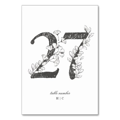 Table 27 Beautiful Floral Sketched Wreath Wedding Table Number