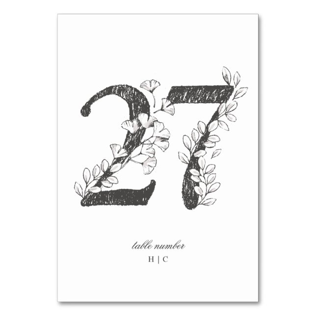 Table 27 Beautiful Floral Sketched Wreath Wedding Table Number (Front)