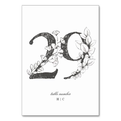 Table 29 Beautiful Floral Sketched Wreath Wedding Table Number