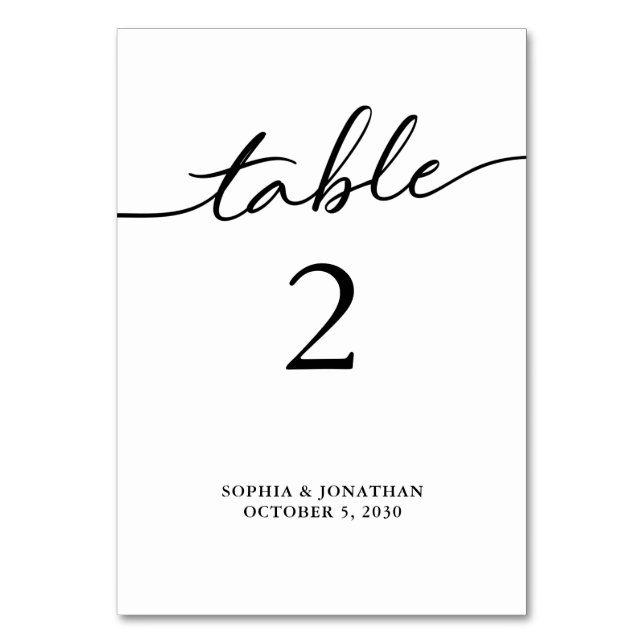 Table 2 Black Calligraphy Personalized Wedding Number (Front)