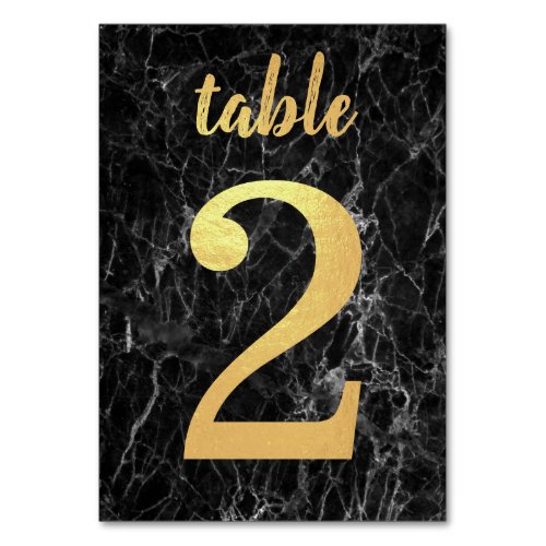 Table 2 Elegant Black Marble Faux Gold Foil Table  Table Number