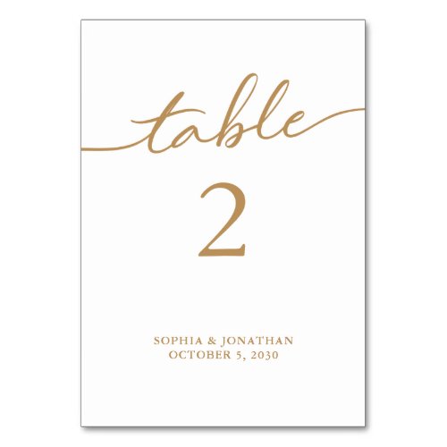 Table 2 Gold Calligraphy Personalized Wedding Table Number