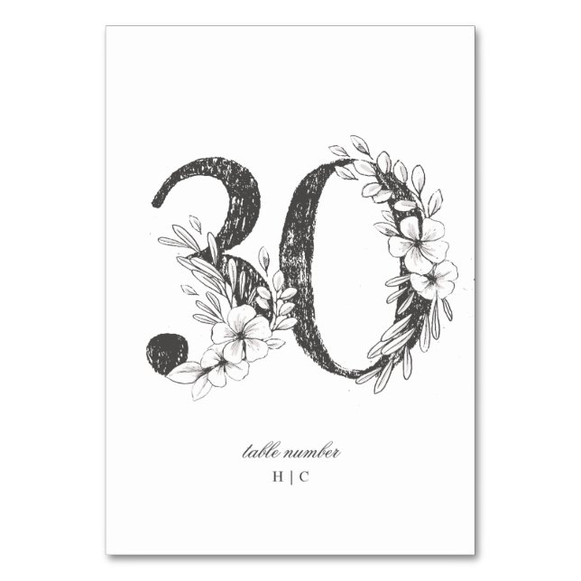 Table 30 Beautiful Floral Sketched Wreath Wedding Number (Front)