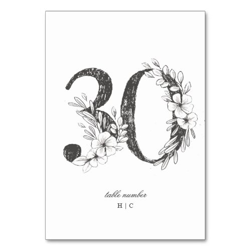 Table 30 Beautiful Floral Sketched Wreath Wedding Table Number