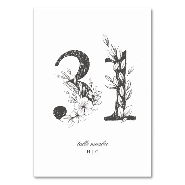 Table 31 Beautiful Floral Sketched Wreath Wedding Table Number (Front)