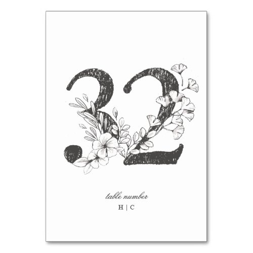 Table 32 Beautiful Floral Sketched Wreath Wedding Table Number