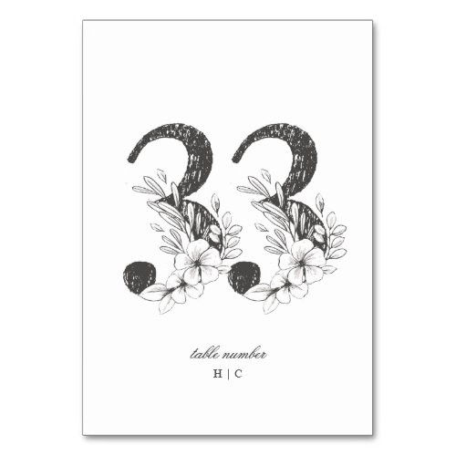 Table 33 Beautiful Floral Sketched Wreath Wedding Table Number