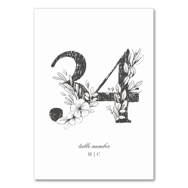 Table 34 Beautiful Floral Sketched Wreath Wedding Table Number (Front)